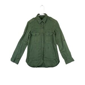 Zara Woman Lyocell Utility Button Up Shirt Women's Size XS Green Premium Denim